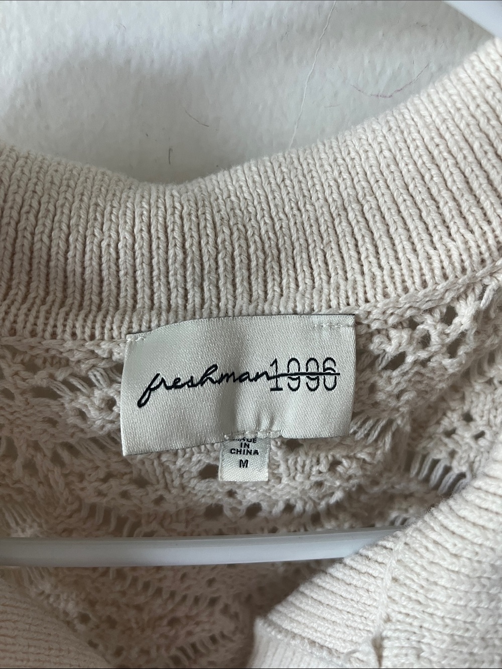 Open-Knit V-Neck Polo Sweater in Cream See-Through - Picture 2 of 8